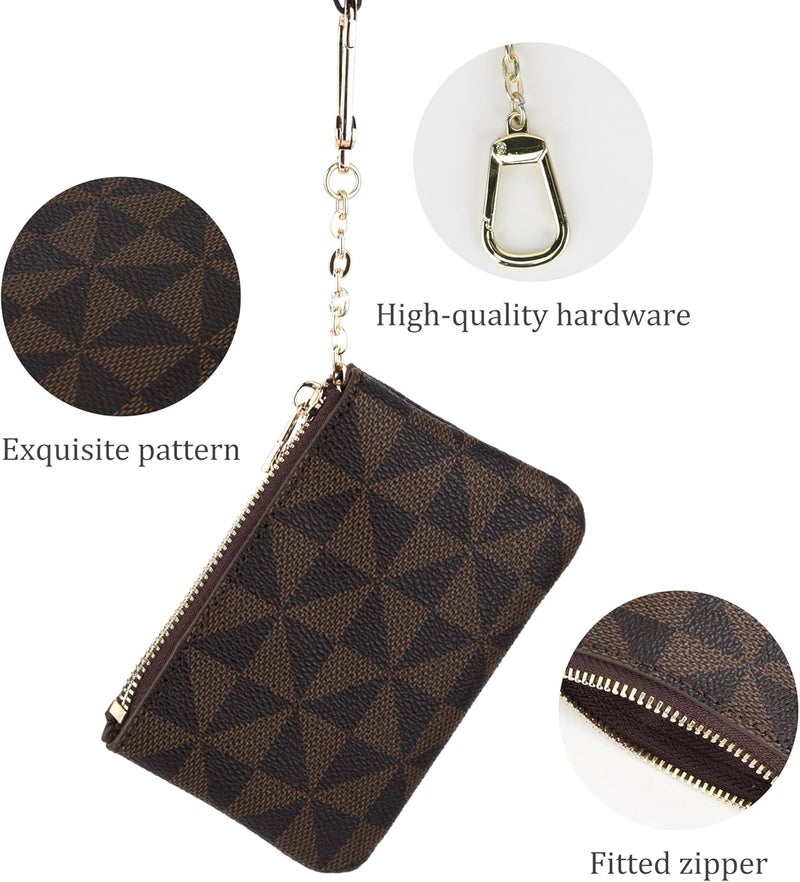 Veki Coin Purse Change Mini Purse Wallet With Key Chain Ring Zipper for Men Women Fashionable Bag Key Chain Pendant Leather Classic Clutch Purse(Brown) - Image 5
